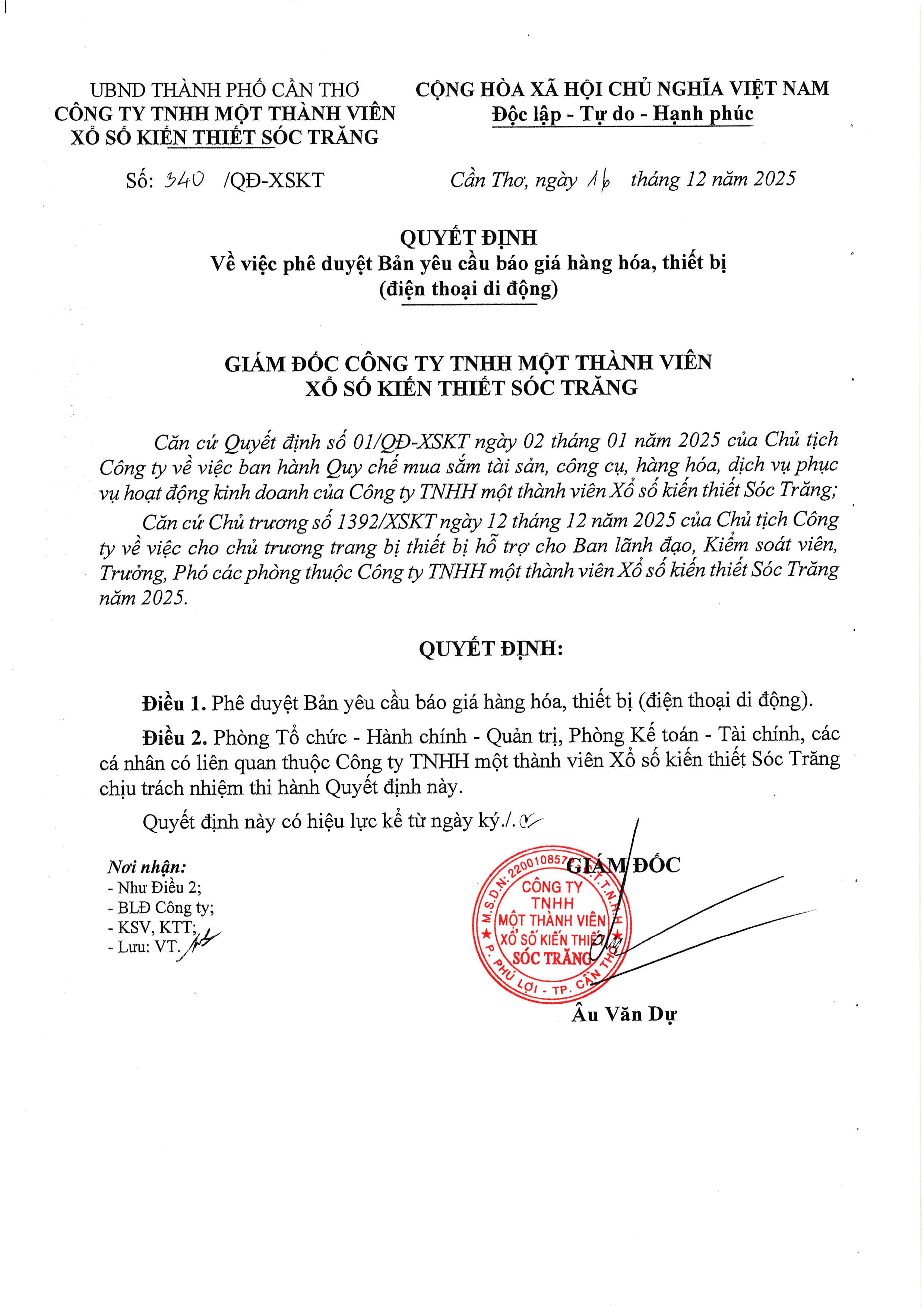 Thông báo về việc mời gửi hồ sơ báo giá hàng hóa, thiết bị (điện thoại di động)